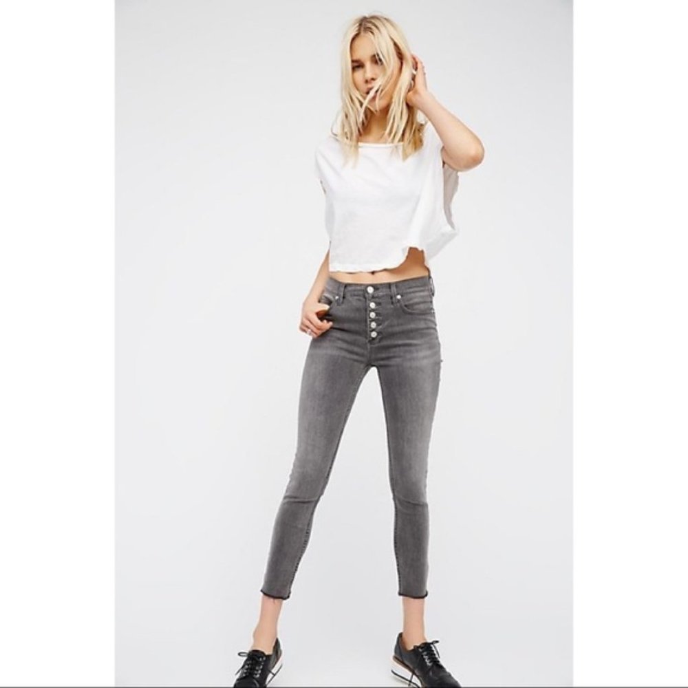 Free People Reagan Button Front Skinny Jeans